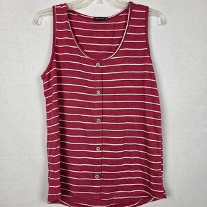 Staccato L Burgundy White Striped Button Front Tank Top